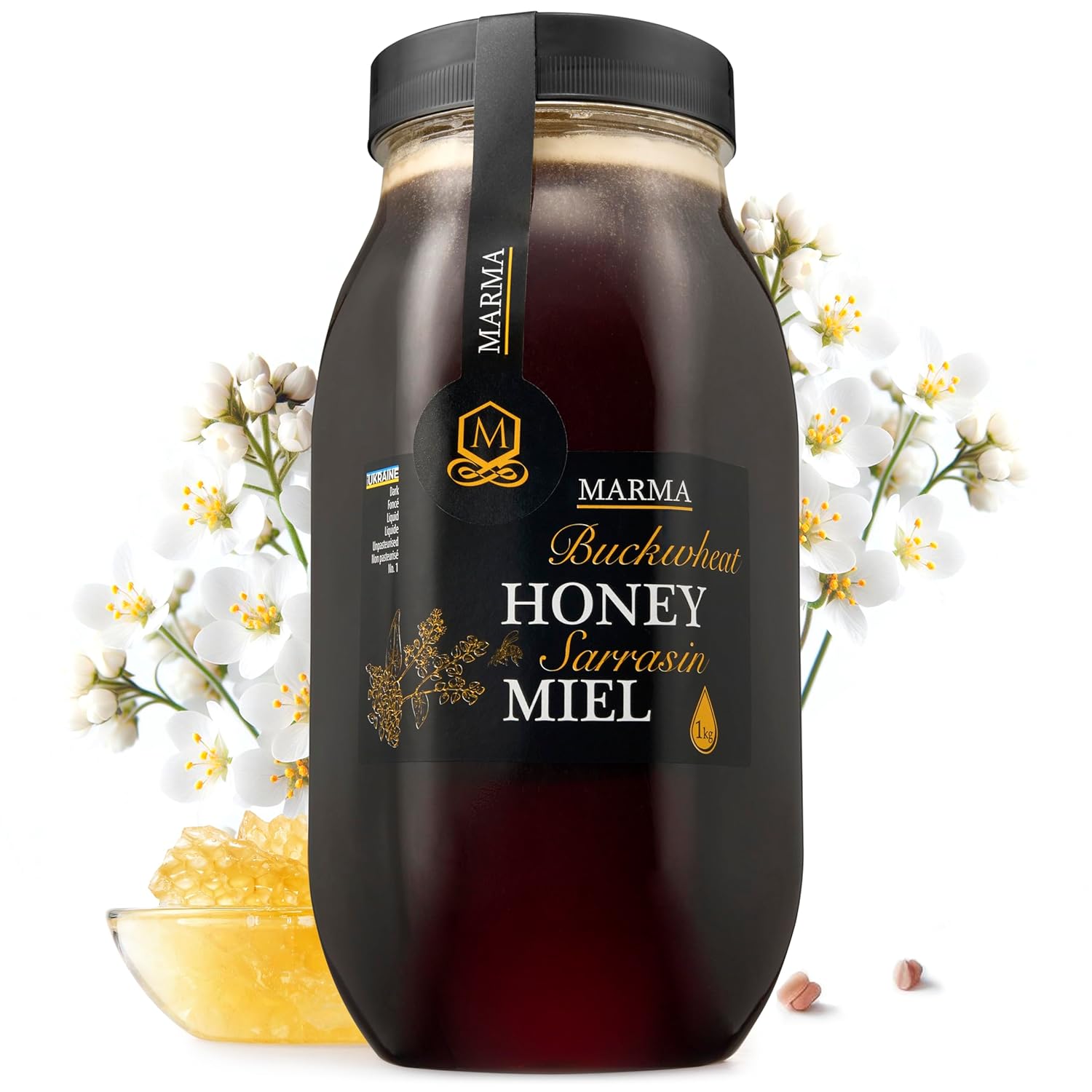 HONIGMA® Marma Buchwheat Honey | Authentic Raw Honey from Ukraine | 100% Pure, Unpasteurized & Fully Crystallized | 1000g/35.2oz | Naturally Solid Texture | Pack of 1
