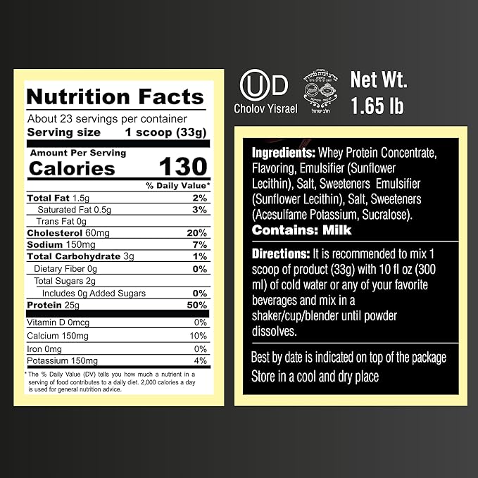 French Vanilla Protein Powder. 25g Protein Shake for Post Workout Recovery, Smoothie & Baking. Gluten & Sugar Free, Highly Kosher, Amino Acids (5.5g BCAA, 2.7g Leucine), 1.65lbs, 23 Servings