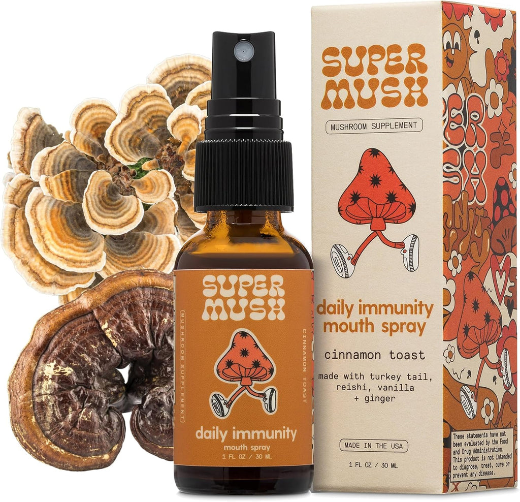 Daily Immunity Mouth Spray Organic - Mushroom Immunity Spray Supplements - Turkey Tail & Reishi Mixed Mushrooms Extract - Immune & Digestive Health Support - 30ml Pure & Organic Turkey Tail