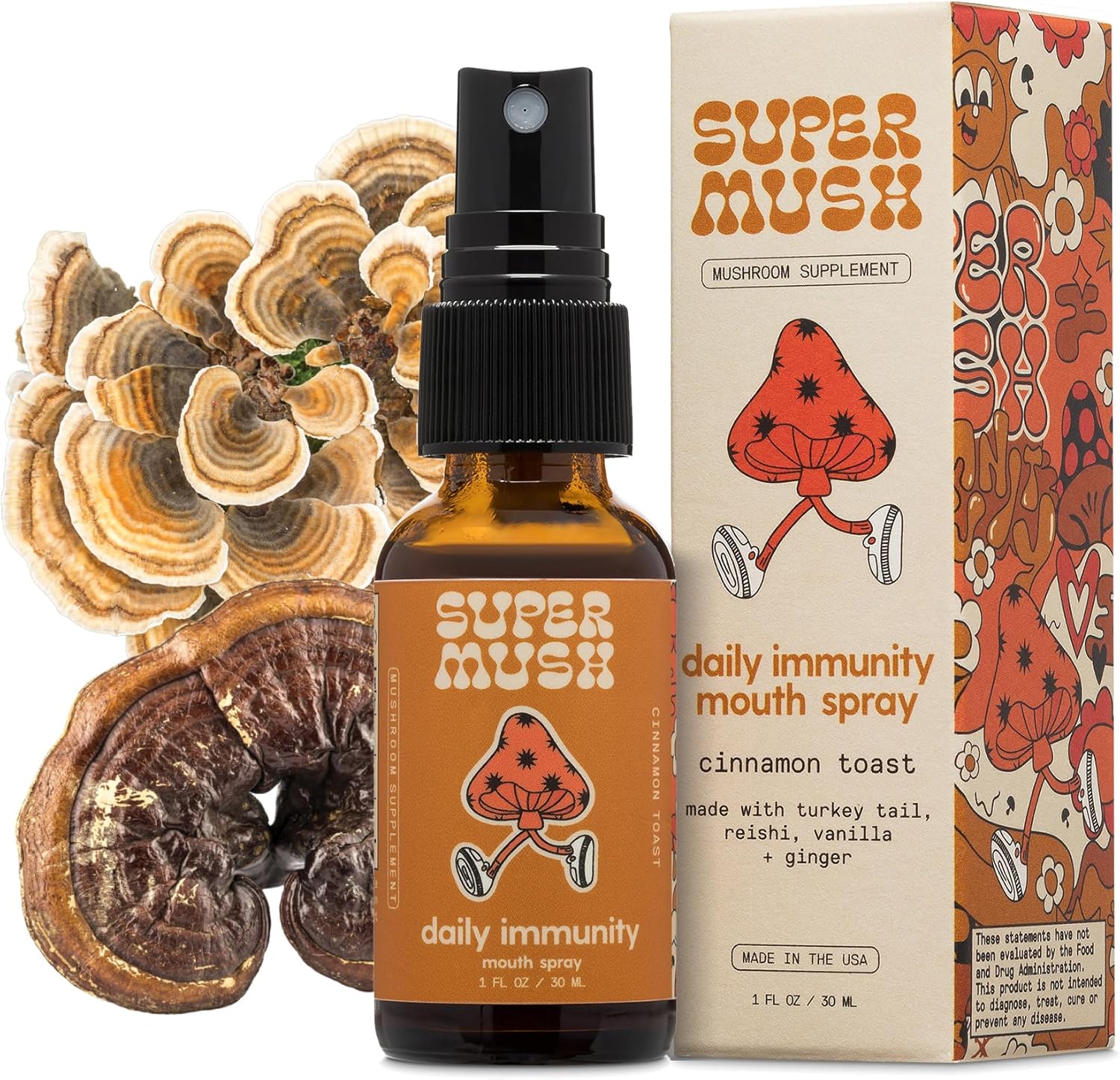 Daily Immunity Mouth Spray Organic - Mushroom Immunity Spray Supplements - Turkey Tail & Reishi Mixed Mushrooms Extract - Immune & Digestive Health Support - 30ml Pure & Organic Turkey Tail