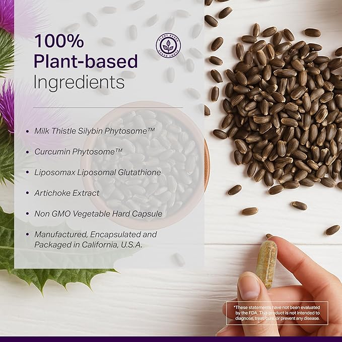 Vital Liver Health Formula - Milk Thistle Supplement for Antioxidant Support, Wellness Maintenance & Rapid Absorption - Non-GMO, Gluten-Free, Plant-Based - 60 Veggie Capsules