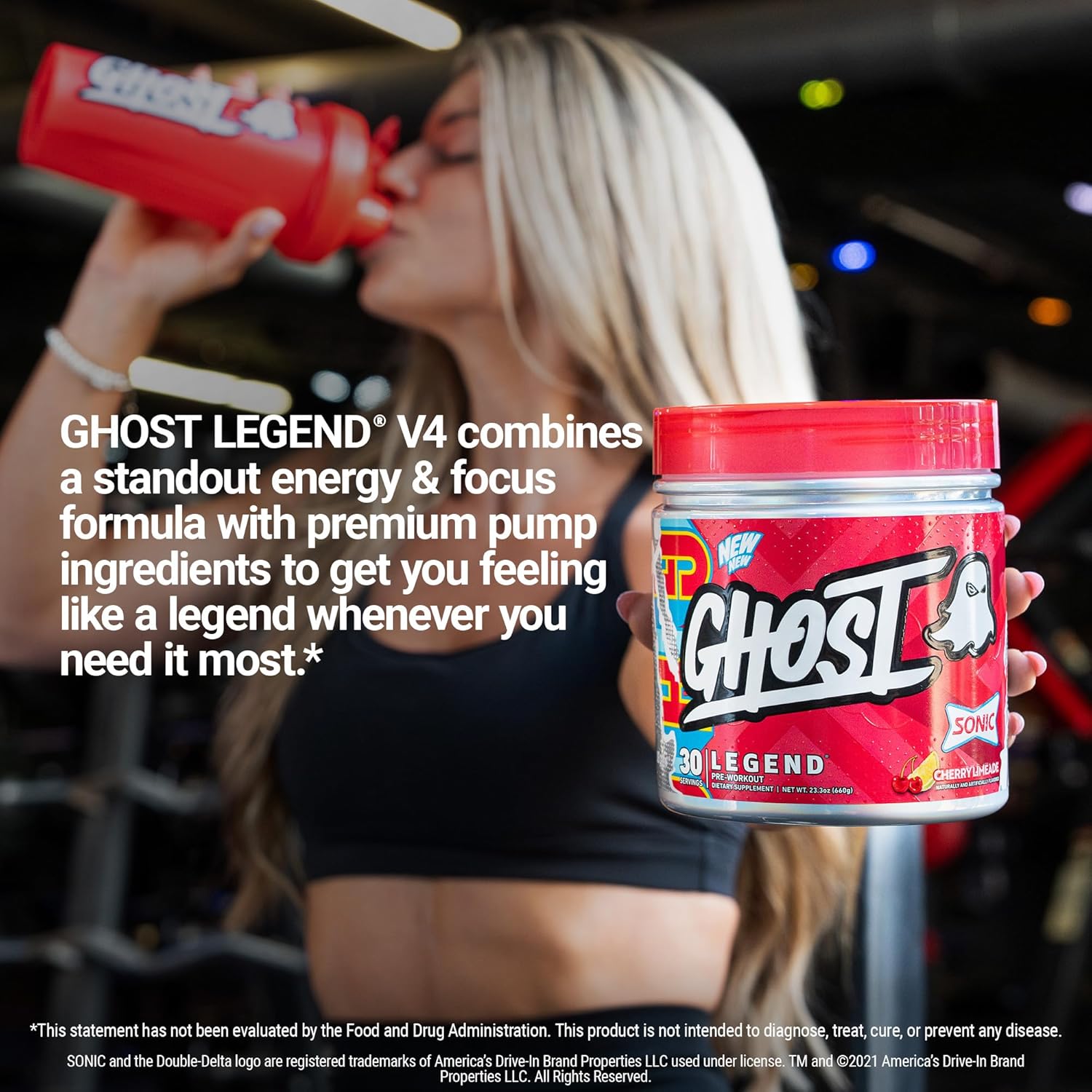 GHOST Legend Pre-Workout Powder, Sonic Cherry Limeade - 30 Servings – Pre-Workout for Men & Women with Choline, L-Citrulline, & Beta Alanine for Energy & Focus