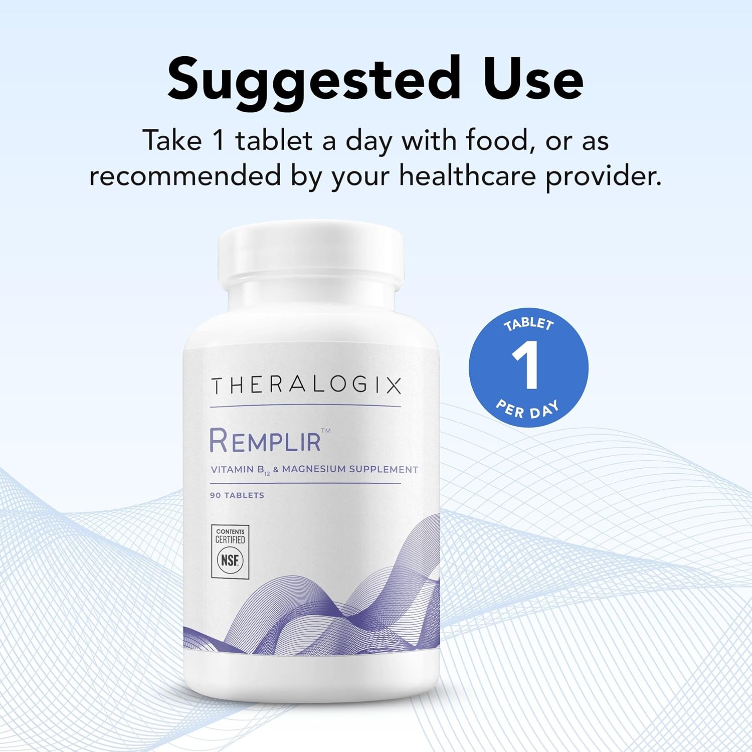 Theralogix Remplir Nutritional Supplement - 90-Day Supply - B12 Vitamin & Chelated Magnesium Supplement - Supports Heart Health, Bone Health & More - NSF Certified - 90 Tablets