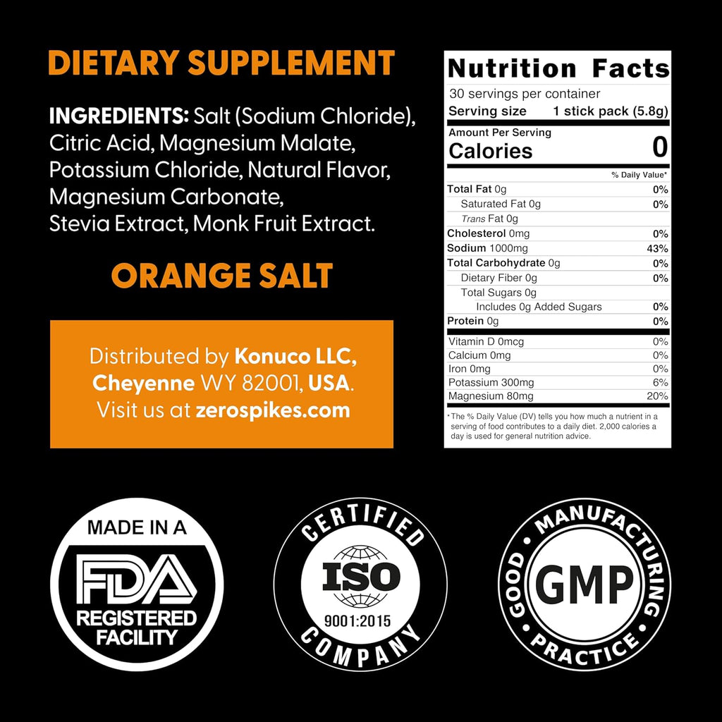 No Sugar Electrolytes Powder Packets | Keto & Fasting Salts Drink Mix | Supplements: The Key Hydration Nutrients Missing from Purified Water | Clean, Orange, Calorie Free | 30 Sticks