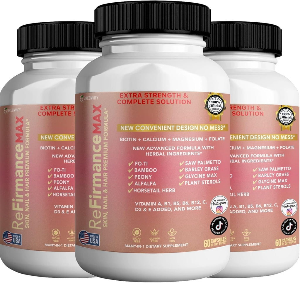 ReFirmanceMax Hair Growth Supplement, 60 Capsules, with Biotin 5000mcg, Vitamins B12, Calcium, Saw Palmetto, 30 Day Supply (3)