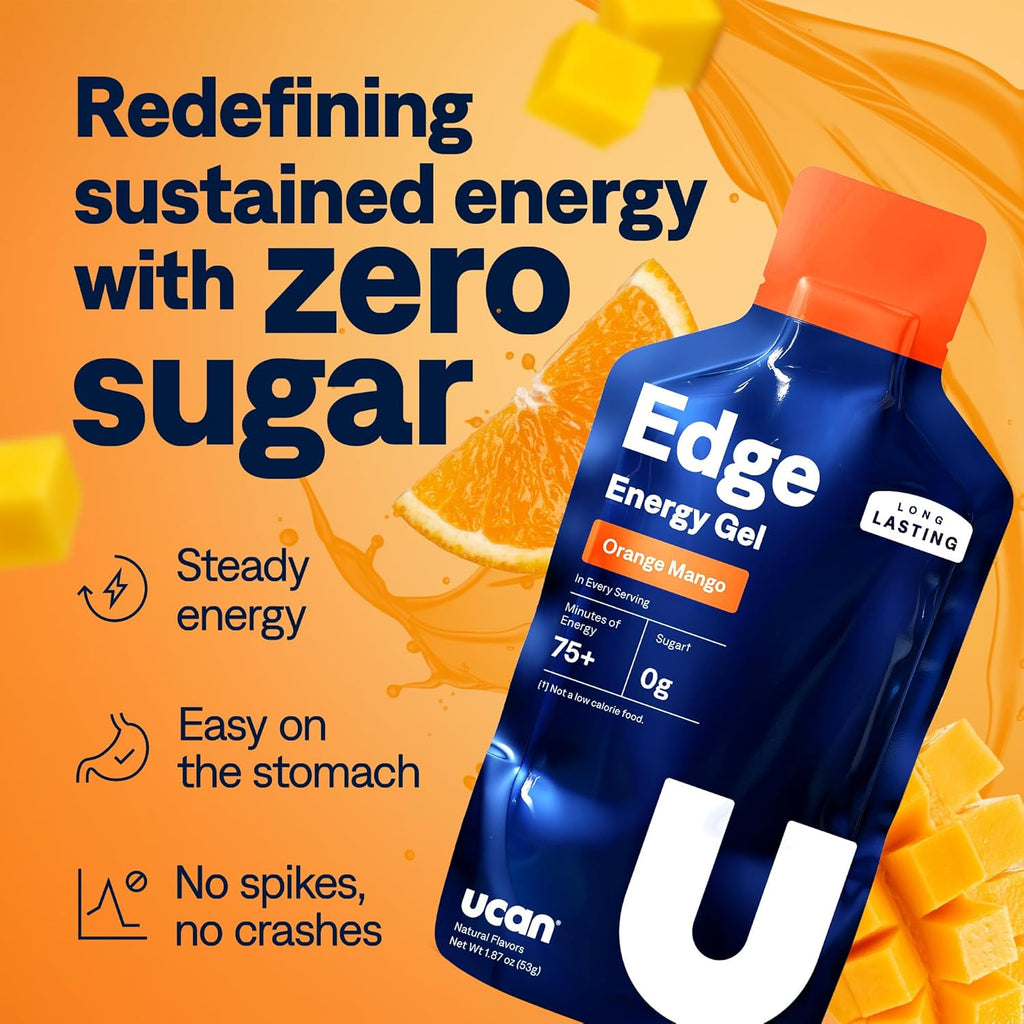 UCAN Edge Energy Gel Shots, Orange Mango (12, 2 Ounce Packets) for Running, Training, Workouts, Fitness, Cycling, Crossfit | Sugar-Free, Vegan, & Keto Friendly Energy