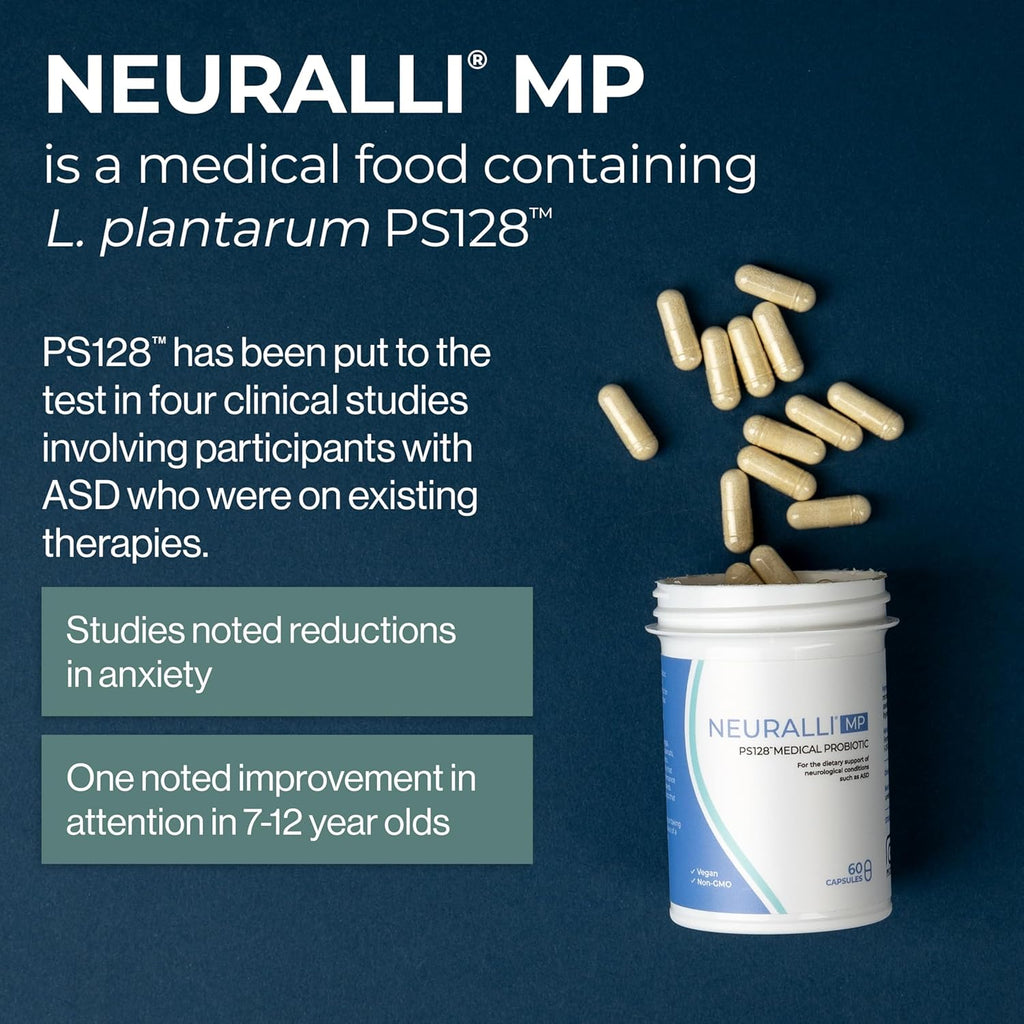 Bened Life Neuralli MP, Medical Food with PS128 for People with ASD and PD (60-Day Supply) - 2 Bottles (120 Capsules)