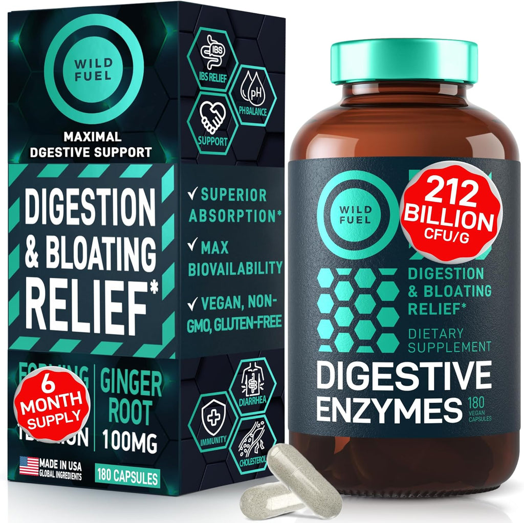 Digestive Enzymes with Probiotics and Prebiotics - Gut Health & Digestion Supplement with Artichoke Ginger Turmeric – Vegan Enzyme Complex for Digestive Health and Bloating Support - 180 Caps