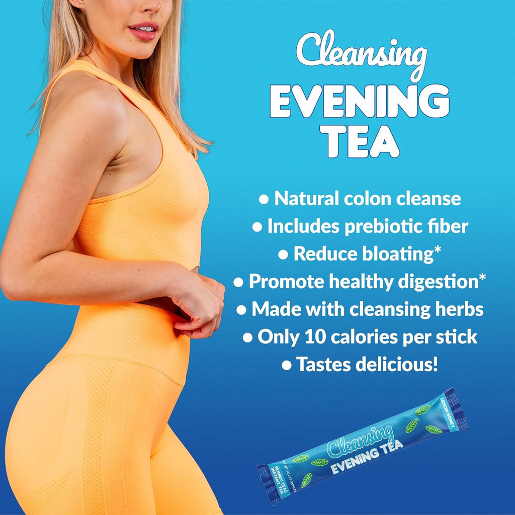Skinny Teas Instant Tea Sticks – Cleansing Evening Tea – 14 Ct – Herbal Detox Blend with Colon and Body Cleansing Herbs – All Natural Gentle Cleanse, Reduce Bloat (Lemon Honey)