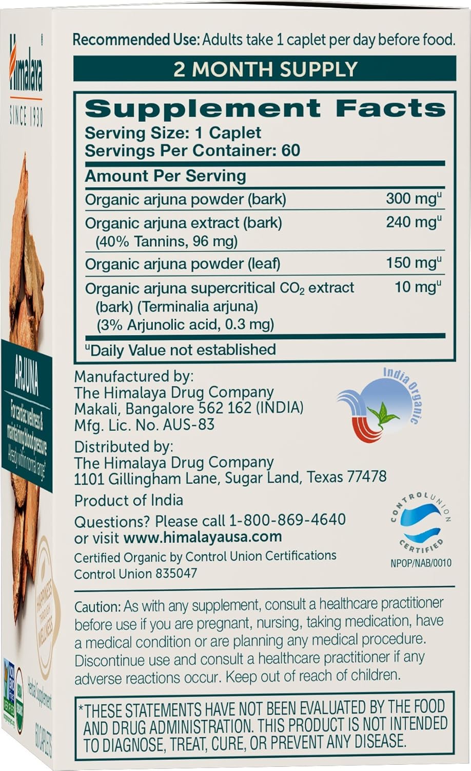 Himalaya Organic Arjuna, Blood Pressure Supplement for Cardiovascular Wellness and Heart Health, 700mg, 60 Count (Pack of 2)
