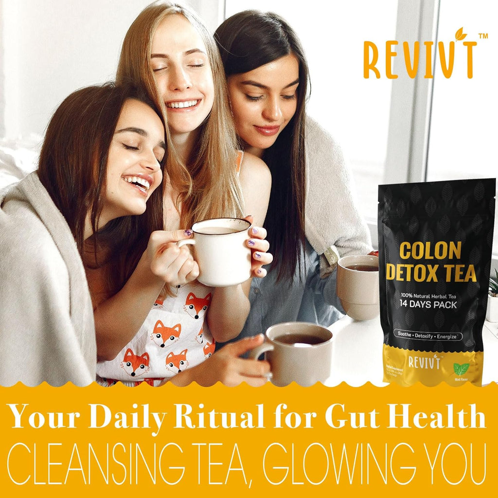 REVIVT Colon Detox Tea, All Natural Colon Cleanse Tea with Senna, Dandelion, Peppermint, Support Gut and Digestive Health for Women and Men, Non GMO, 14 Day Supply