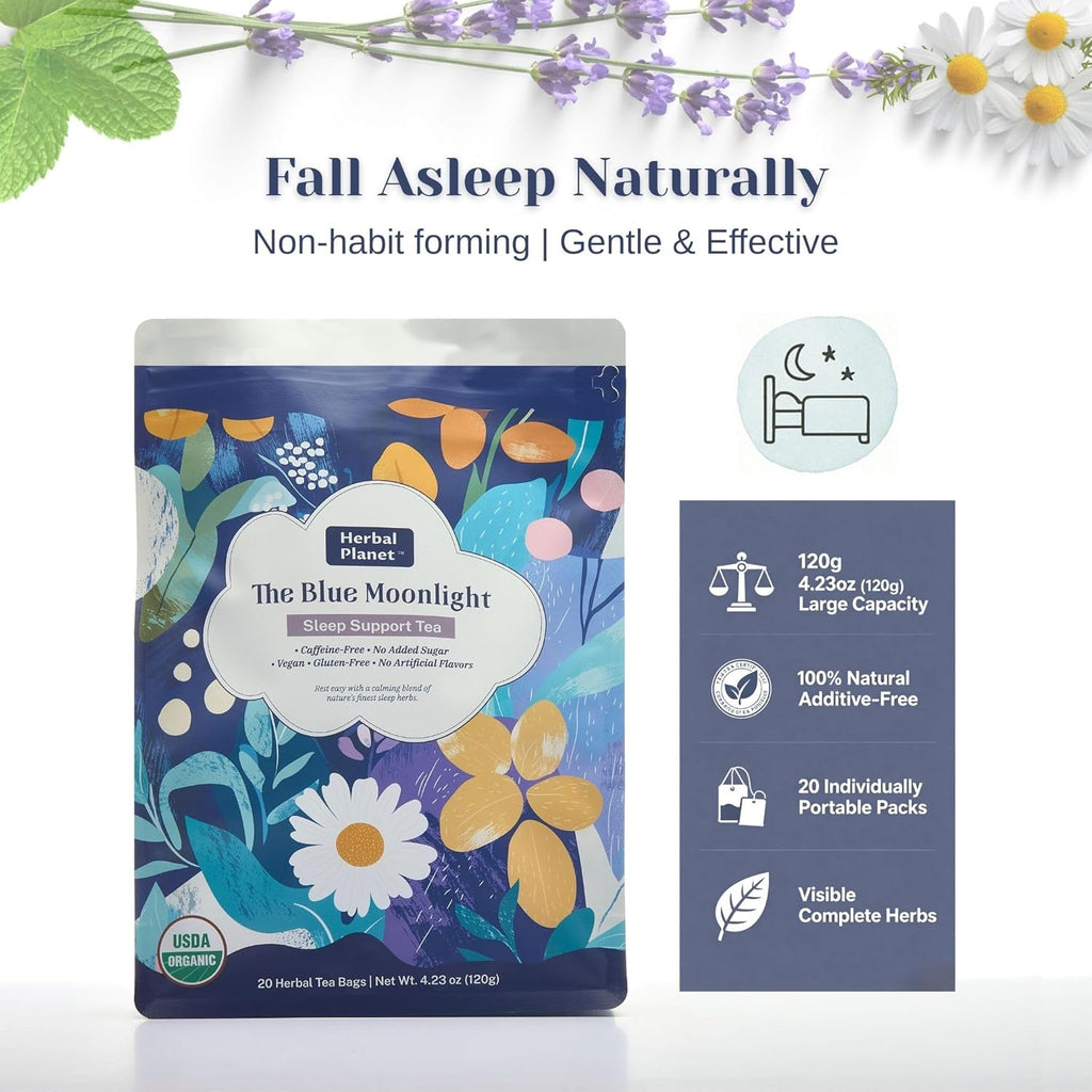 Herbal Planet Sleep Tea (4.23oz / 20 Tea Bags) – Soothing Chamomile with Lavender Blossom Notes & a Refreshing Mint Finish | Bedtime Herbal Tea, Caffeine-Free