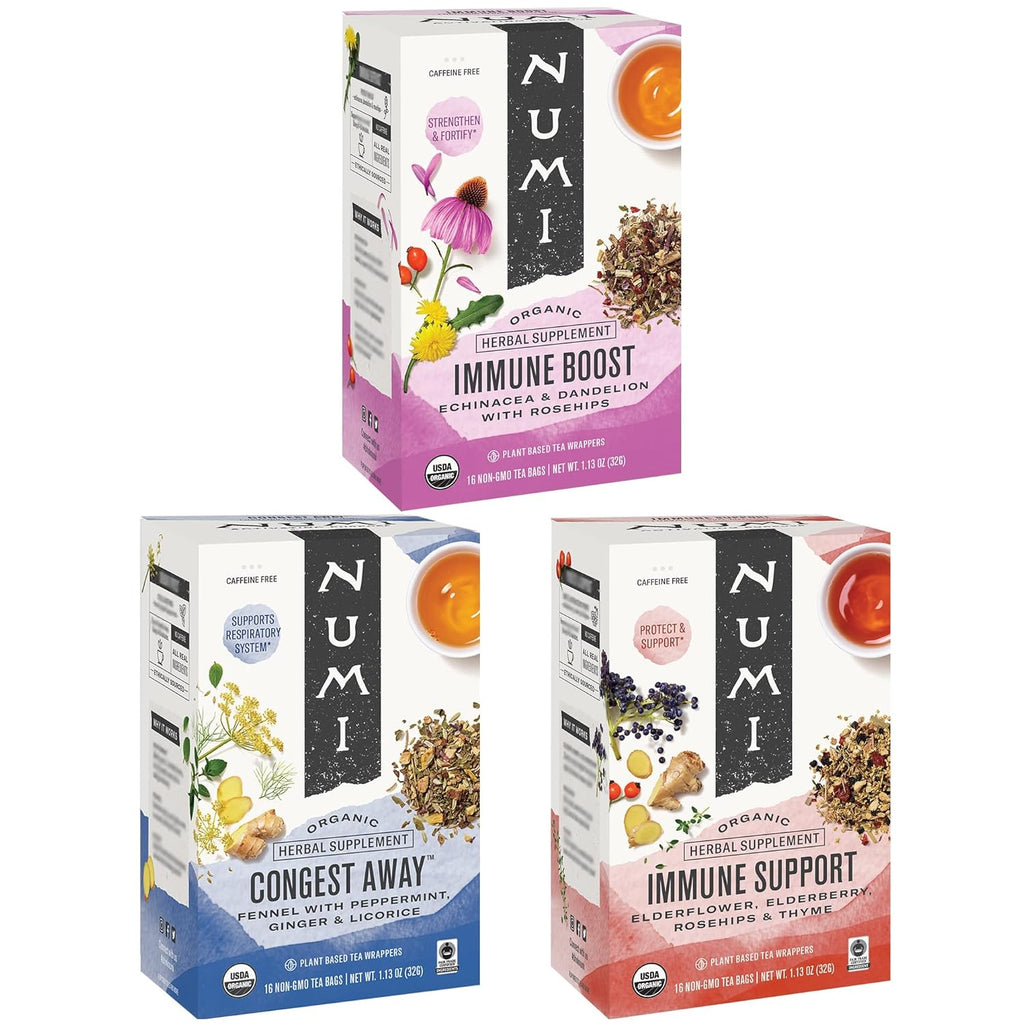 Numi Organic Tea Immunity Variety Pack, 16 Tea Bags (Pack of 3), Elderberry and Echinacea Tea