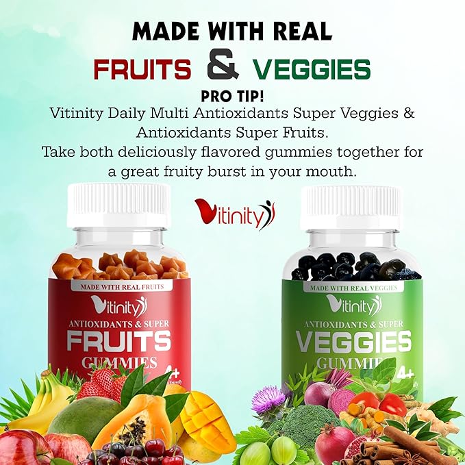 VITINITY Made with Real Fruit and Real Veggie Gummies - Superfood Vegetable Vitamin Supplement for Women,Men & Kids - with a Blend of Fruit and Greens for Daily Health (60-Day Supply)