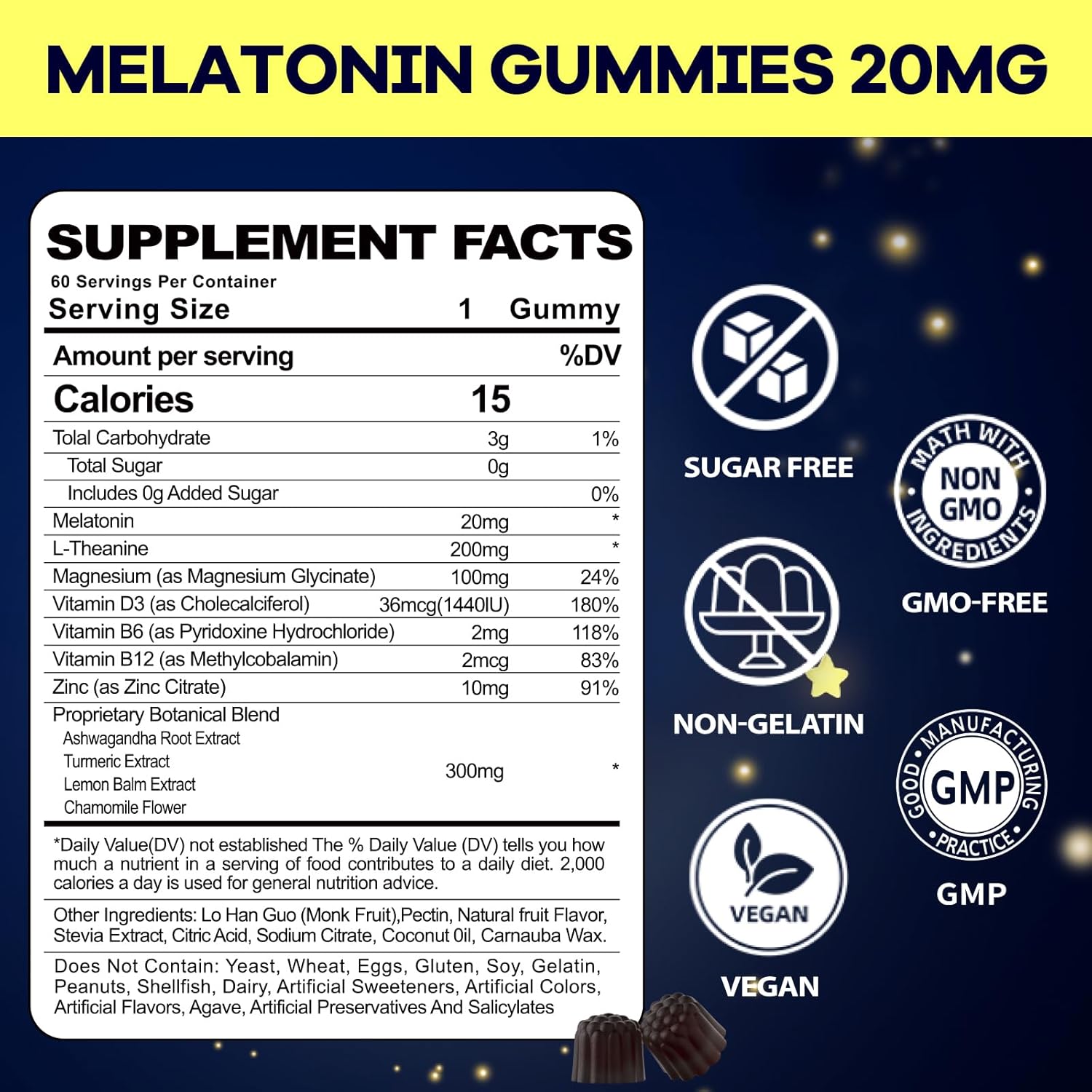 Melatonin 20mg Gummies for Adult: Sugar Free Melatonin Supplement Extra Strength with Ashwagandha L-Theanine Magnesium Turmeric Vitamin D3 B6 B12 - Non-Habit Forming for Women Men(120Count)