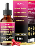 5in1 Cayenne Pepper Liquid Drops with Vitamin D3, Vitamin K2, Hawthorn Berry and Beet Root - Digestion Support - 1 FL Oz - 60 Days Supply