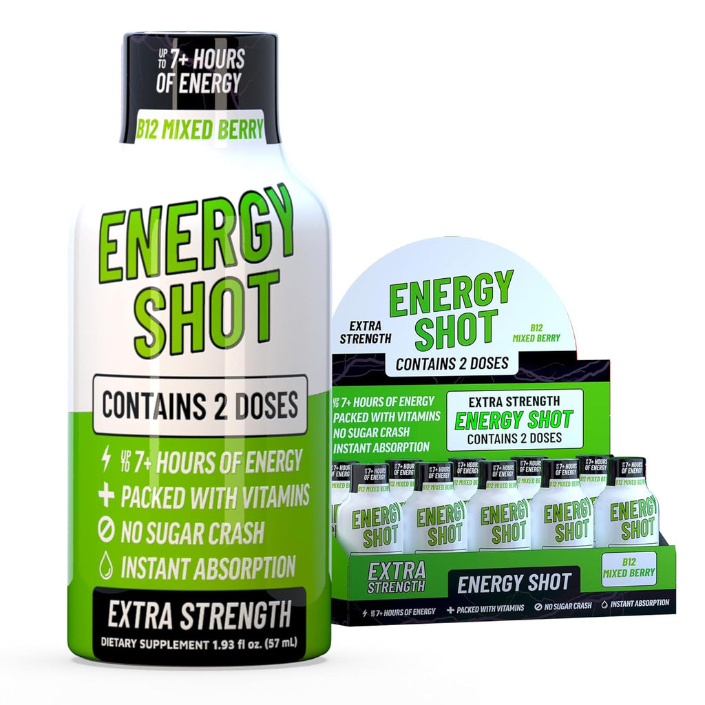B12 Mixed Berry Extra Strength Energy Shot 10 pk – 260mg Natural Caffeine B12 B6 – Energy & Vitality Support – 2 Servings Sugar Free Zero Calorie Green Tea B-Vitamins Electrolytes Vegan – 1.93 fl oz