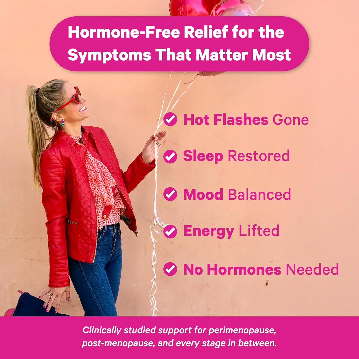 Pink Stork Menopause Support for Women - Hot Flash, Mood, Sleep, Weight, Cortisol & Hormonal Balance - Vegan, Estrogen-Free Perimenopause Relief - Ashwagandha, Maca - 60 Capsules