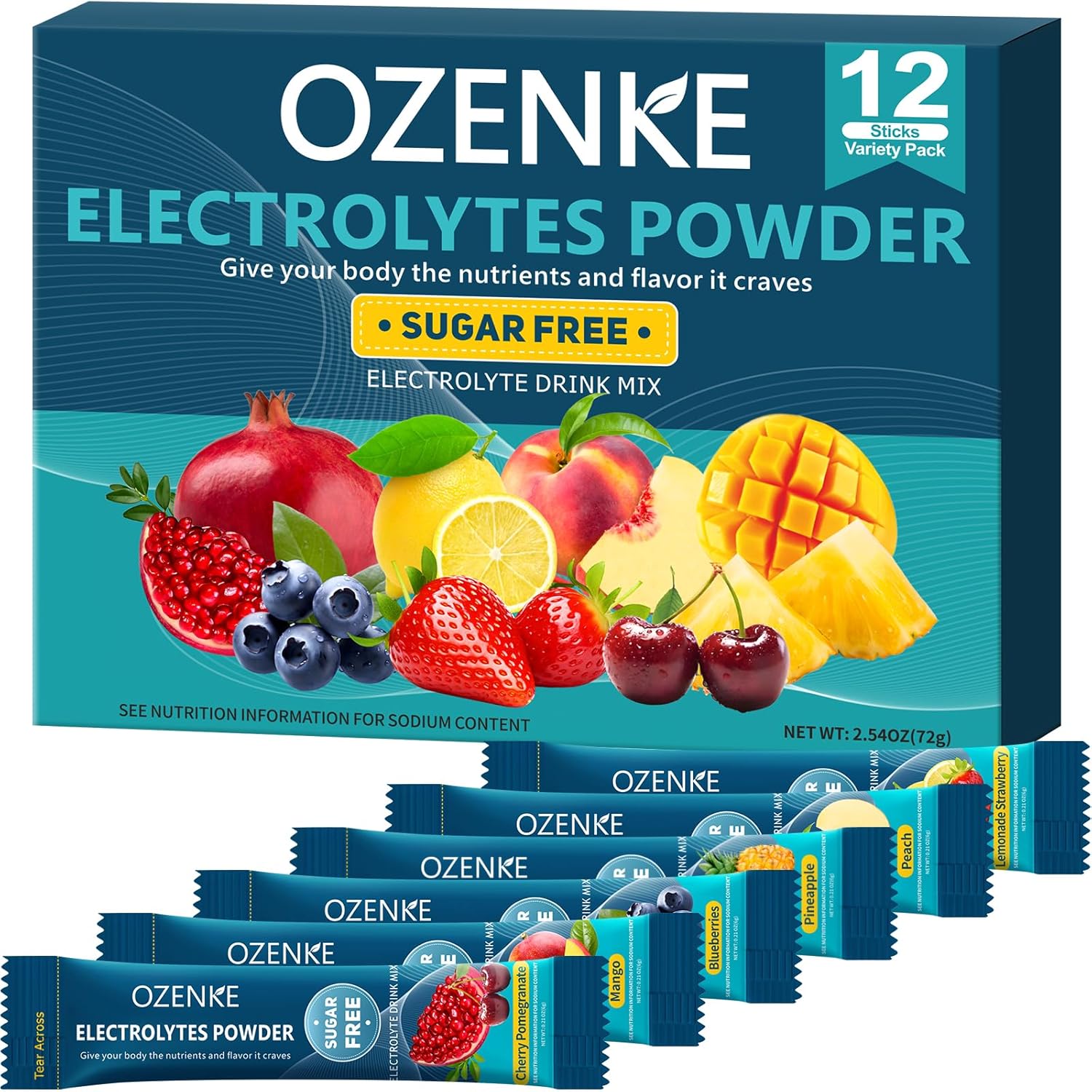 Electrolytes Powder Packets, 12 Sticks Sugar Free Hydration Packets, Electrolyte Drink Mix Travel Electrolyte for Rapid Hydration, 6 Flavors
