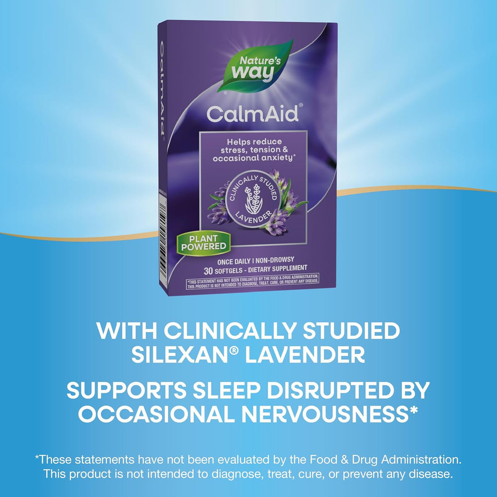 Nature's Way CalmAid, Helps Manage Stress and Tension*, Clinically Studied Lavender, Non-Drowsy, 30 Softgels