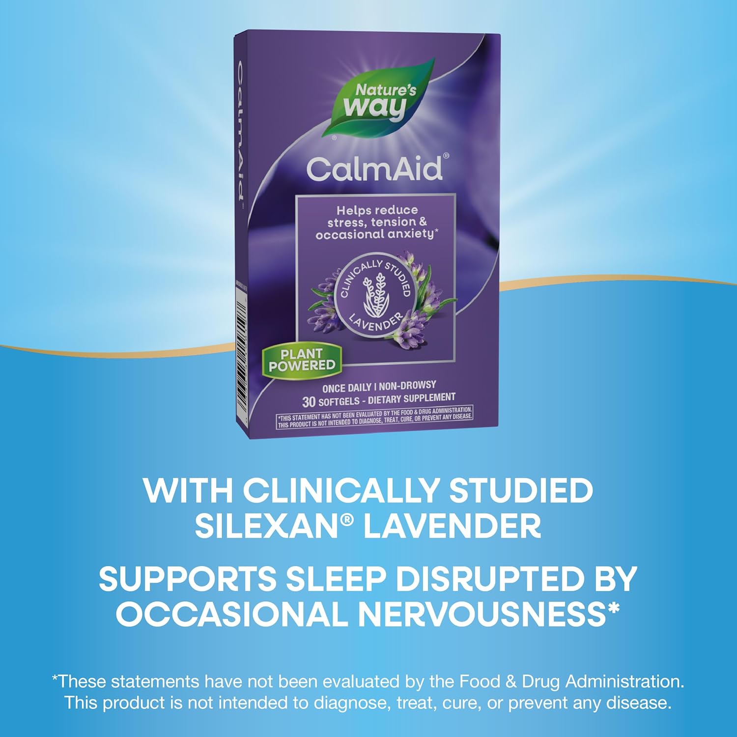 Nature's Way CalmAid, Helps Manage Stress and Tension*, Clinically Studied Lavender, Non-Drowsy, 30 Softgels