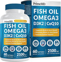 4-in-1 Fish Oil Omega 3 Fatty Supplements (2100mg) - Omega 3 Fish Oil with Vitamins D3 K2 and CoQ10 - Lemon Flavored (60 softgels)