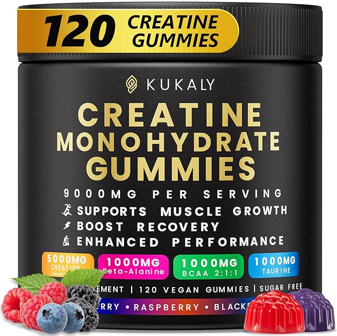 Creatine Monohydrate Gummies for Men & Women, 9000MG Creatine Gummies Sugar Free - Mixed Flavored with L-Taurine, BCAA 2:1, B12 B6 for Boost Strength, Focus & Endurance, Vegan, Non-GMO, 120pcs