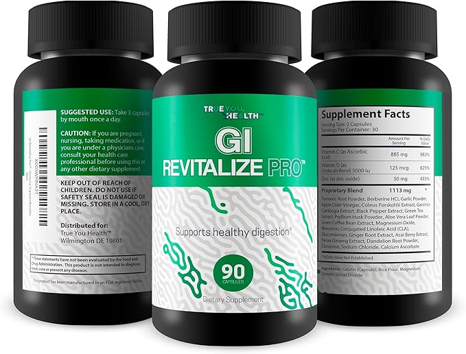 GI Revitalize Pro - Gut Health Supplements for Gastrointestinal Health Support - Promote Improved Digestion, Nutrient Absorption, & Regularity - Vitamin D & Psyllium - Bonus Immune Support Benefits
