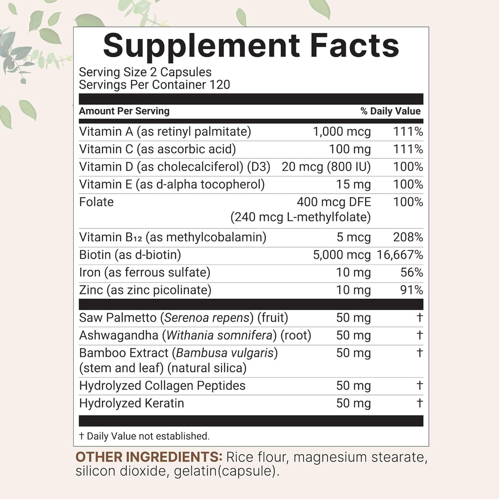 Micro Ingredients Hair Growth Vitamins for Women & Men, 240 Capsules | 14-in-1 Formula with Biotin, Collagen, Keratin, Saw Palmetto & More | Thicker, Fuller, Nourishes Thinning & Loss Hair Support