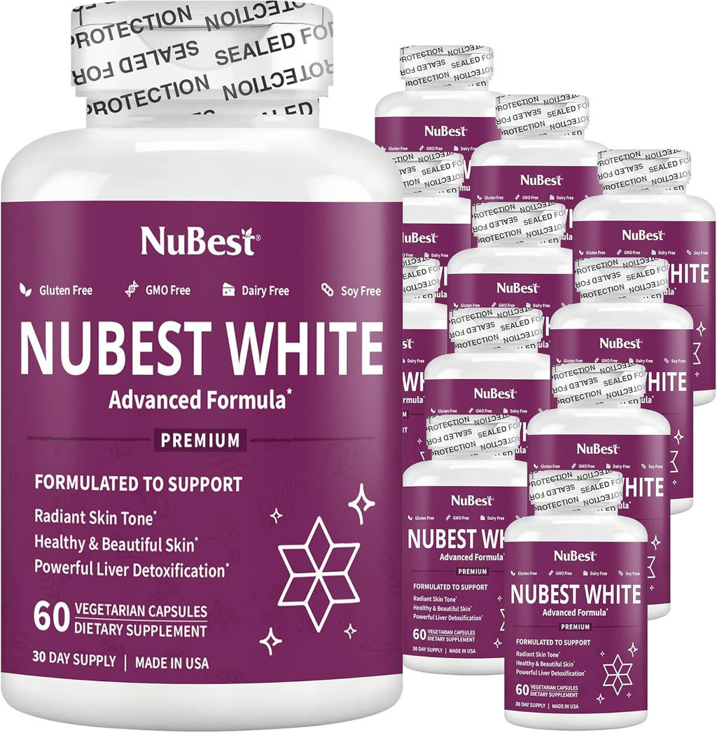 NuBest White - Glutathione 400mg & Milk Thistle Extract - Skin Brightening Supplement - Helps Beautiful and Radiant Skin - Antioxidant Supplement & Detoxification - 12 Pack | 12 Months Supply