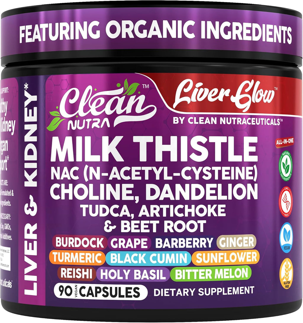 Clean Nutra Milk Thistle NAC Choline Dandelion Root TUDCA Artichoke Beet Root Burdock Holy Basil Supplement Liver Cleanse Detox Support Repair Lymphatic Complex for Liver & Kidney 90 Vegan Capsules