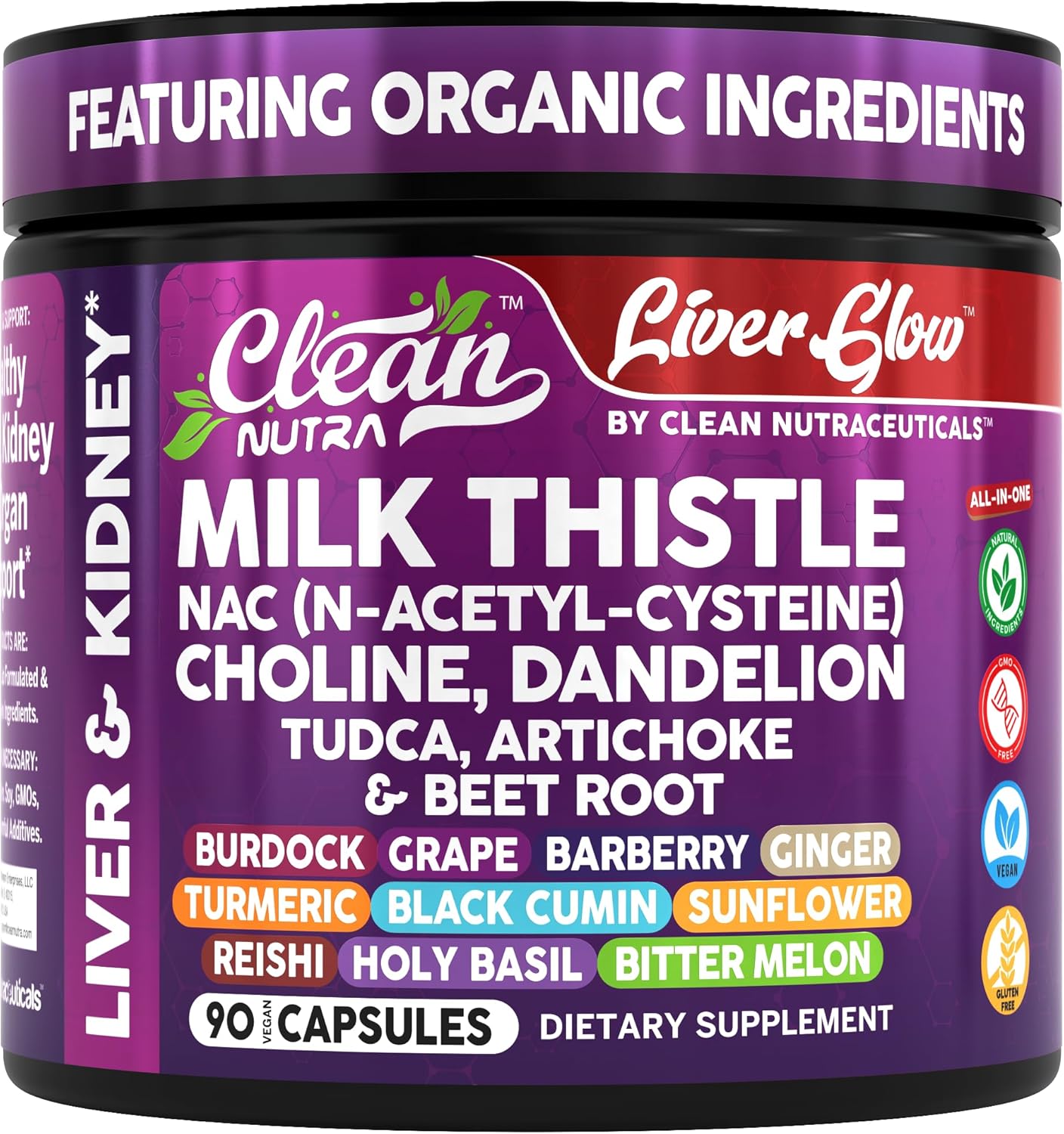 Clean Nutra Milk Thistle NAC Choline Dandelion Root TUDCA Artichoke Beet Root Burdock Holy Basil Supplement Liver Cleanse Detox Support Repair Lymphatic Complex for Liver & Kidney 90 Vegan Capsules