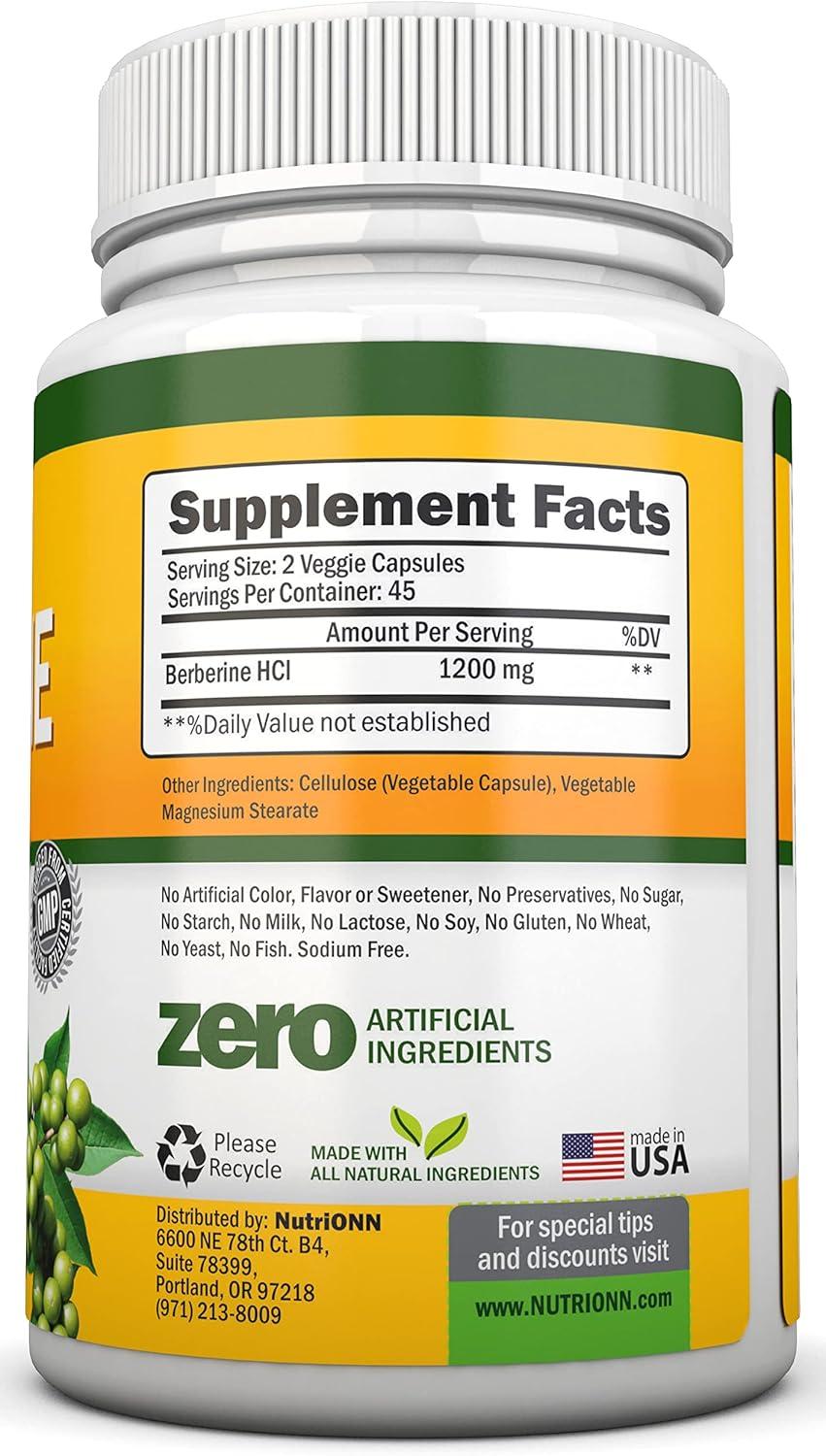 Berberine - 1200Mg Per Serving - 90 Vegetarian Capsules - Pure Berberine HCL Extract Supplement - Superior Potency to Support Immune Health