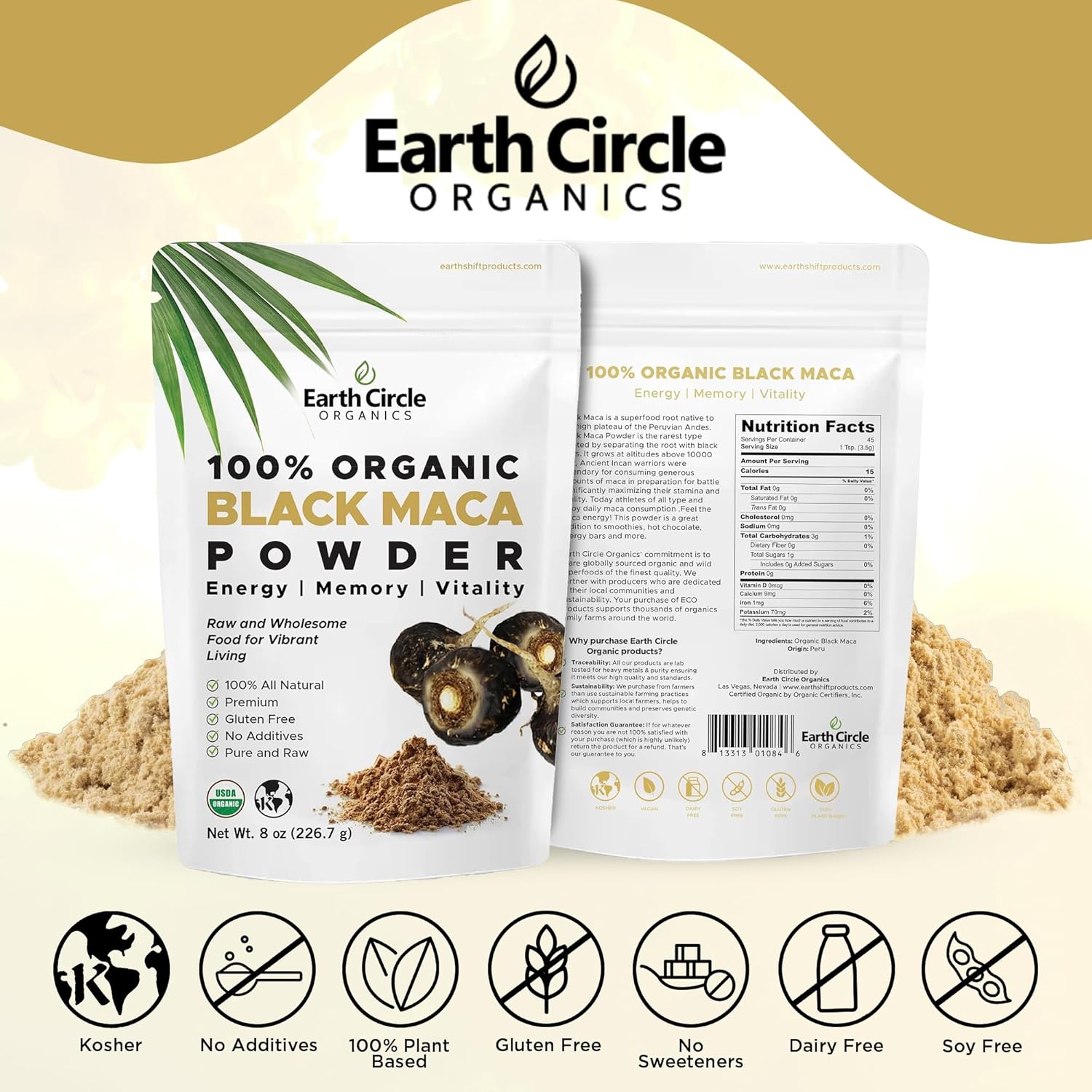 Organic Black Maca Peruvian Root Powder | Black Maca Root for Men | Natural Supplement | Essential Vitamins, Minerals & Fatty Acids Improved Energy | Immune Support (8oz, Pack of 2)