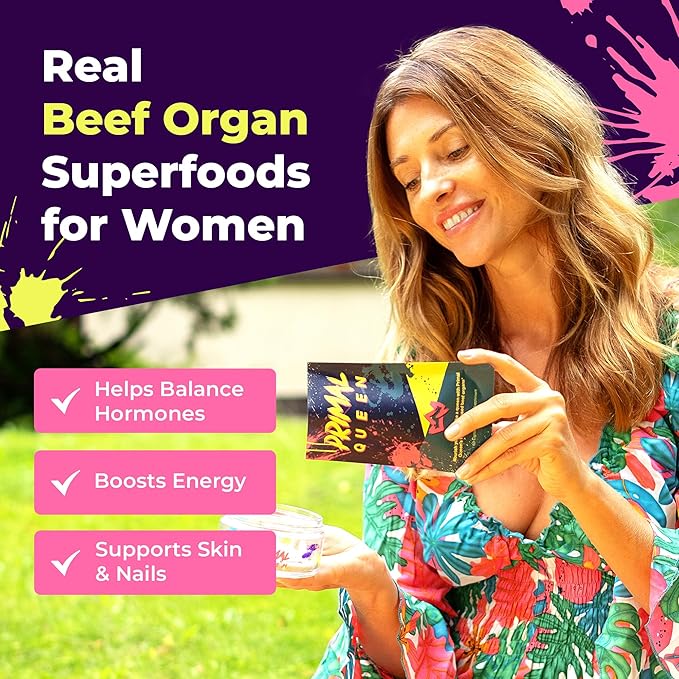 Primal Queen Female-Optimized Beef Organ Superfood Supplement (Beef Liver, Kidney, Heart, & 3 More) - 100% Grass Fed, Pasture Raised Cattle - Balance Hormones, Energy, & More for Women (Pack of 3)