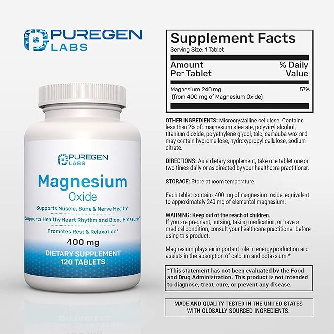 Magnesium 400mg [High Potency] Supplement – Magnesium Oxide for Immune Support, Muscle Recovery, Leg Cramps, Relaxation - 3 Pack | Total 360 Count