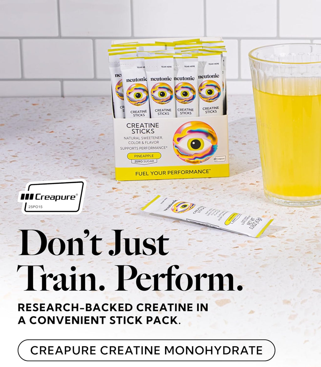 neutonic Creatine Monohydrate | Pineapple Flavored | Premium Micronized Creapure Creatine Powder | Supports Strength and Power | Zero Sugar, Vegan | Convenient Single-Serve Packets | 30 Sticks