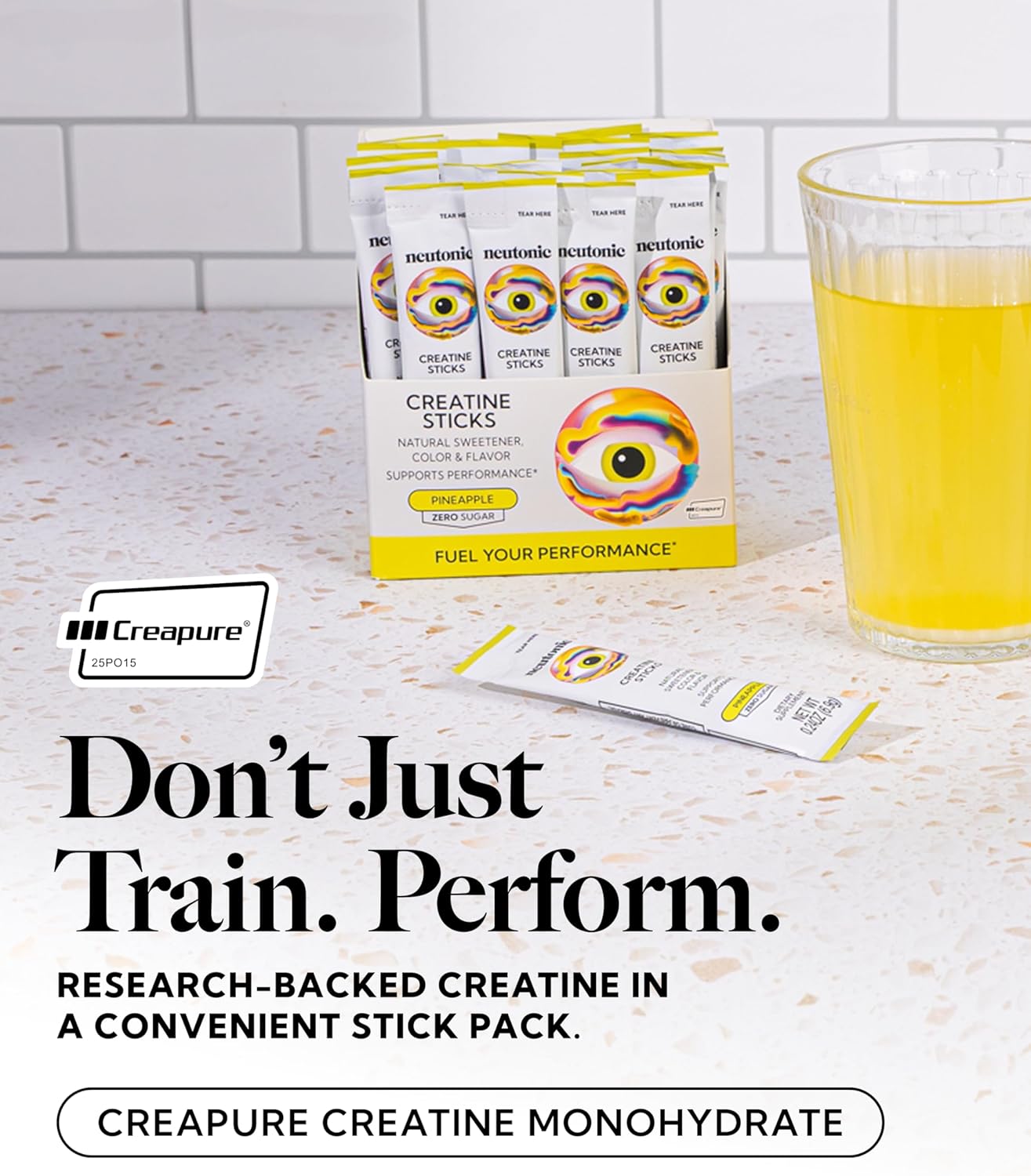 neutonic Creatine Monohydrate | Pineapple Flavored | Premium Micronized Creapure Creatine Powder | Supports Strength and Power | Zero Sugar, Vegan | Convenient Single-Serve Packets | 30 Sticks