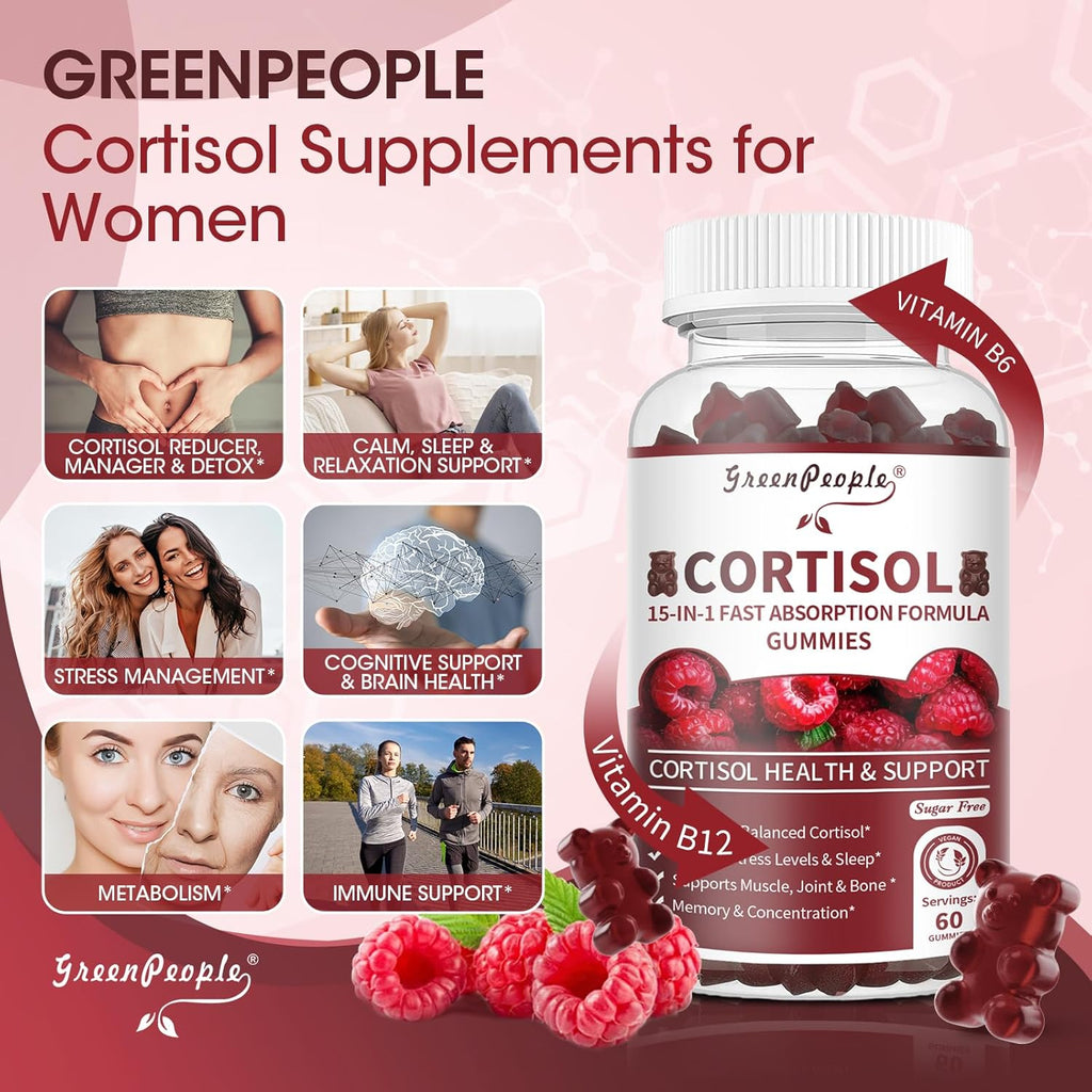 Cortisol Supplements for Women - 15-in- 1 Cortisol Reducer Detox Manager with Ashwagandha/Magnesium/L-theanine/Phosphatidylserine/Vitamin B6 for Mood/Focus & Sleep 60CT