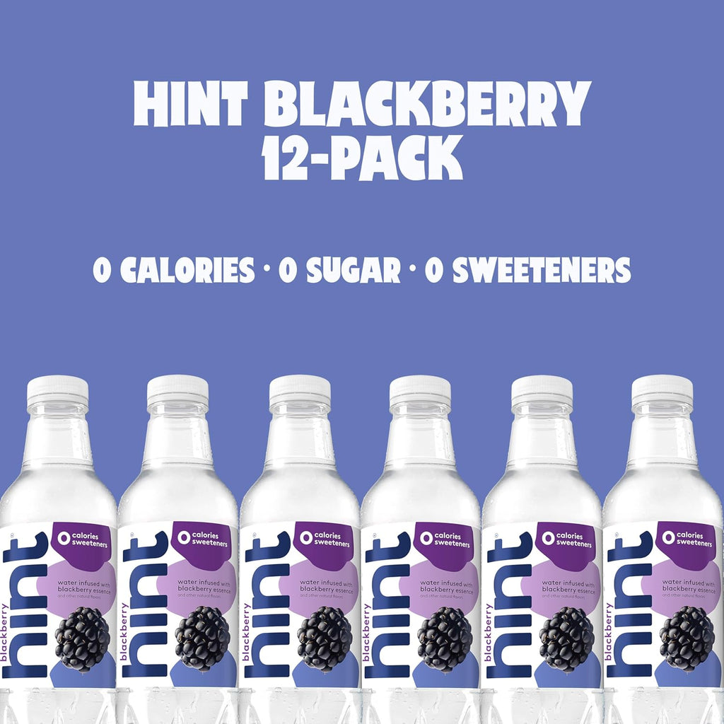 Hint Water Blackberry, Pure Water Infused with Blackberry, Zero Sugar, Zero Calories, Zero Sweeteners, Zero Preservatives, Zero Artificial Flavors, 16 Fl Oz (Pack of 12)