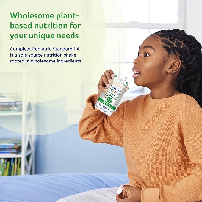 Compleat Pediatric Standard 1.4mL, Plant Based Nutritionally Complete Shake, Tube Feeding Formula, Vanilla Flavor, 24 Pack