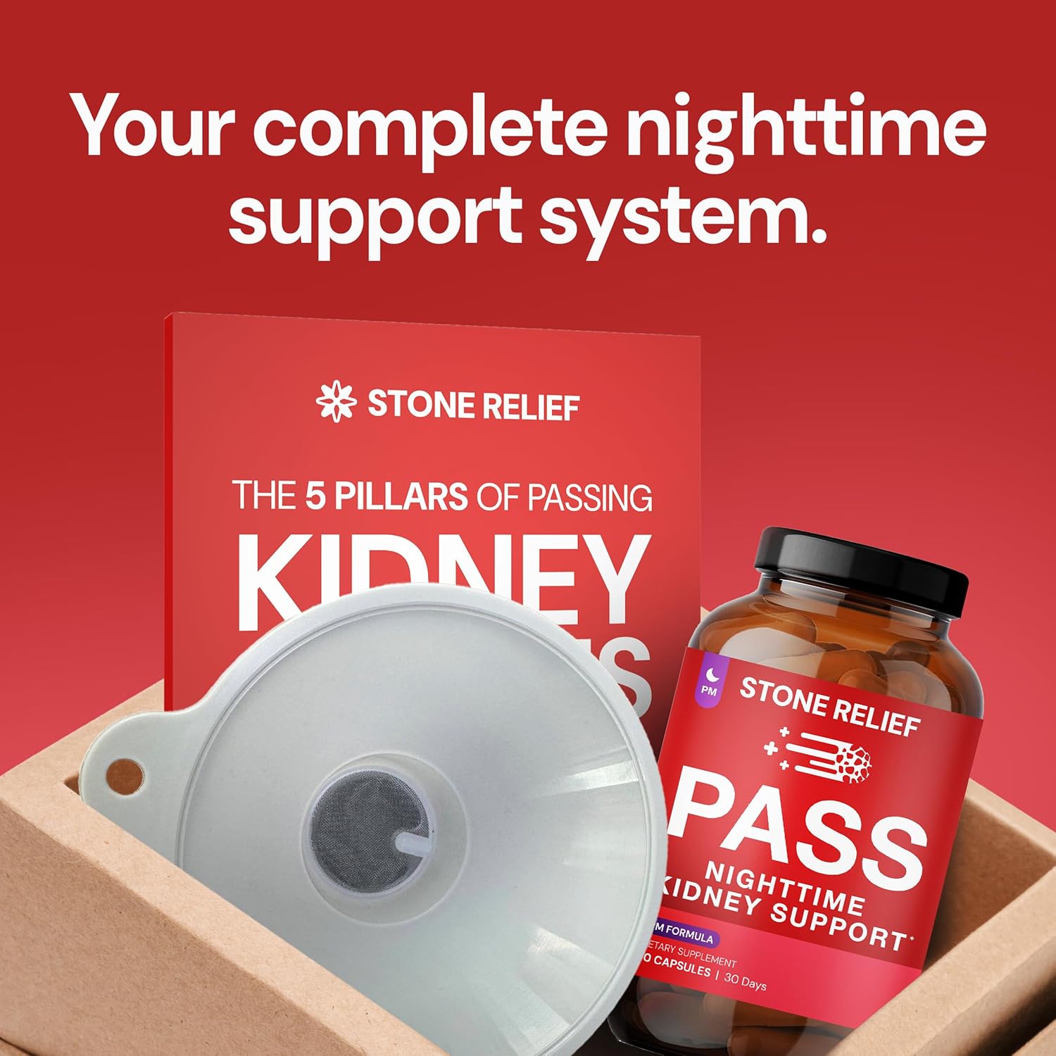 Pass PM – Nighttime Kidney Support Complex for Gentle Relief & Restful Sleep - Natural Dissolver - Herbal Formula with Chanca Piedra Stone Breaker, Valerian & Skullcap – 90 Capsules