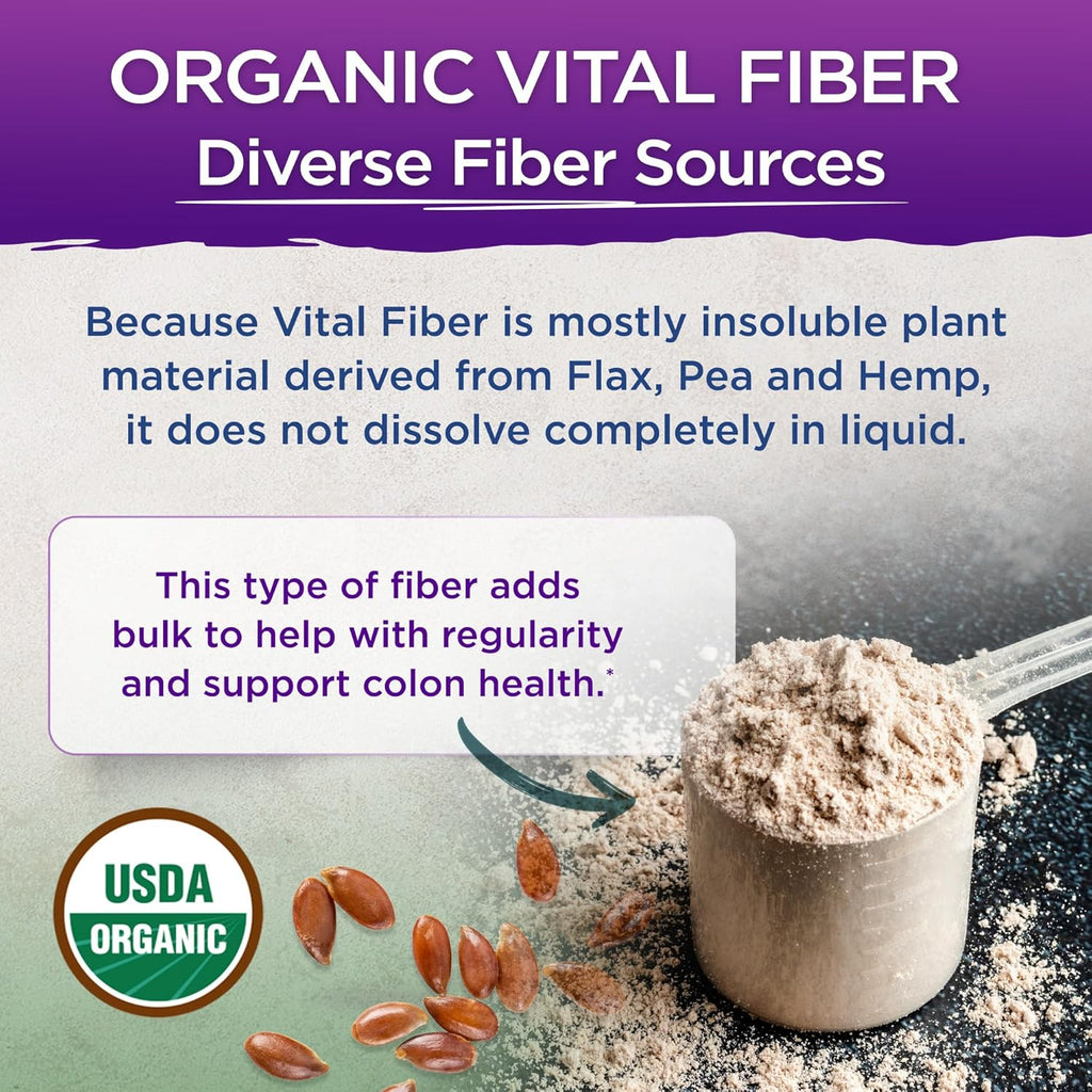 Vital Planet - Vital Fiber Powder, Soluble and Insoluble Fiber Supplement with Flax, Pea and Hemp, Organic Daily Dietary Supplement Supports Gut Digestive Regularity 7.76 oz