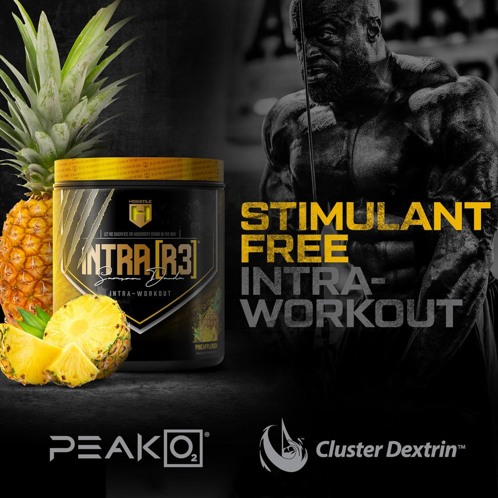 HOSSTILE Intra[R3] Intra Workout Powder, EAA & BCAA Drink with Carbs, Enhance Energy & Endurance, Build Lean Muscle & Improve Recovery, Pineapple Rush, 20 Servings