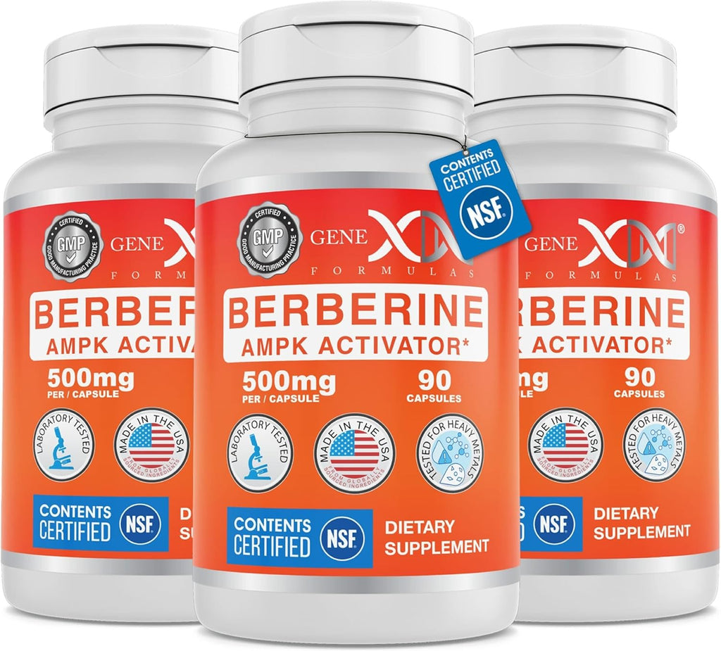 Genex Formulas Berberine HCl 500mg (3 Pack) - NSF Certified for Safety, Quality & Label Accuracy - Supports Immune Health - Non-GMO, Gluten Free, Vegetarian