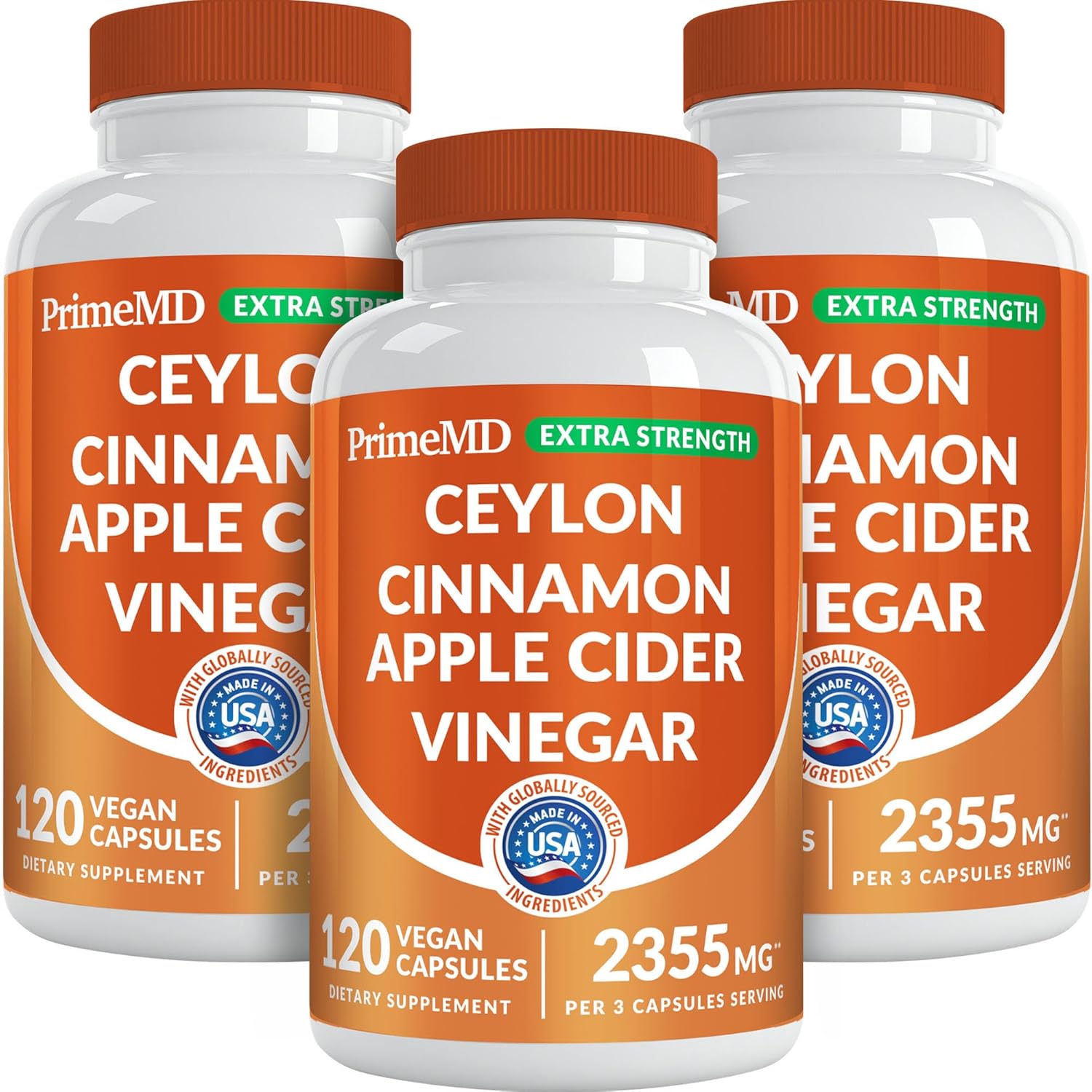 5-in-1 Ceylon Cinnamon Powder Extra Strength – Organic Ceylon Cinnamon Capsules with Turmeric, Apple Cider Vinegar, Korean Ginseng & BioPerine for Metabolism & Energy Support Pills (120 Ct, 3 Pack)