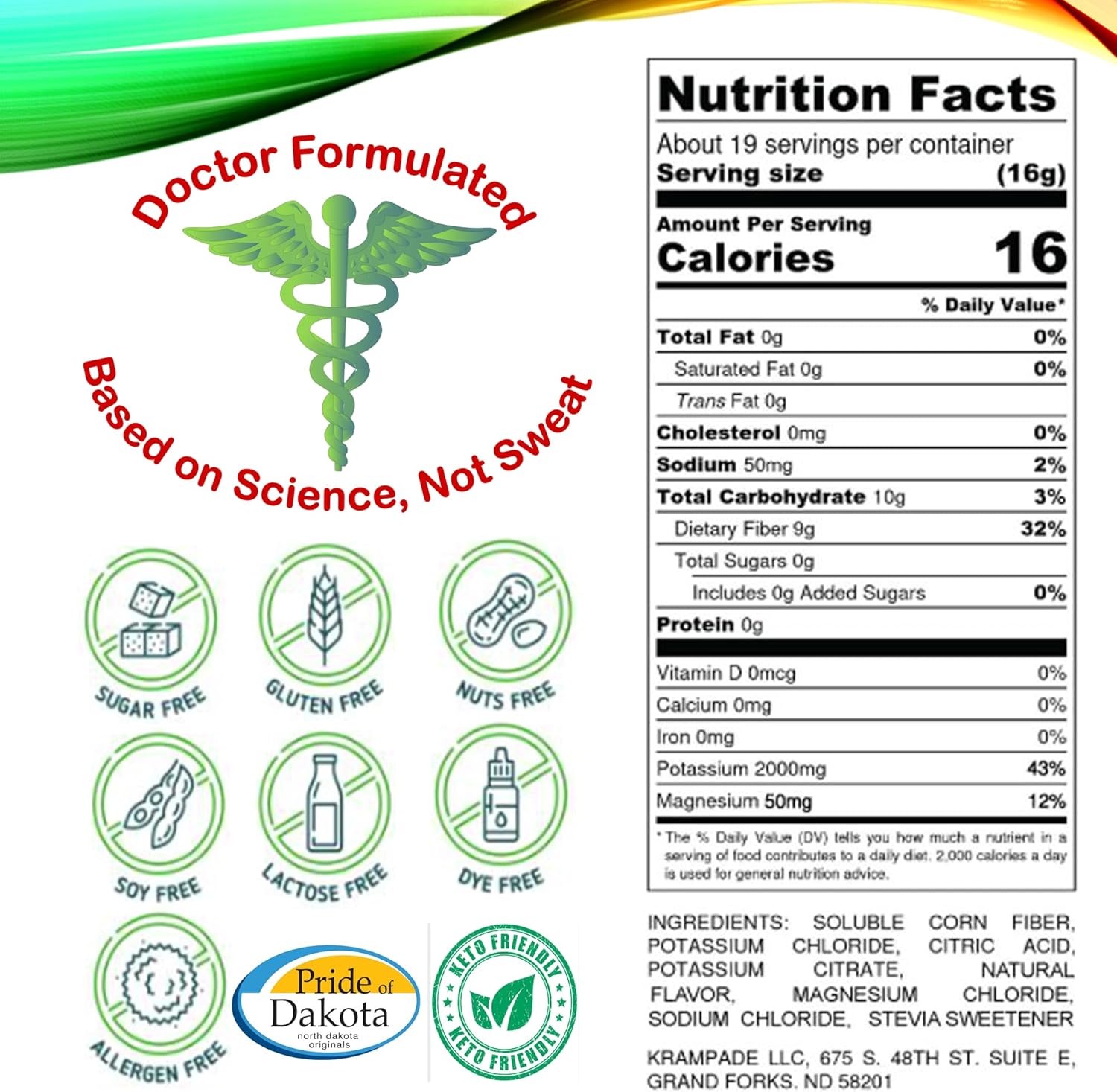 Fiber Supplement Electrolytes Powder - 9g Prebiotic Fiber + 2000mg Potassium Supplement + Magnesium | Cramp Relief | Hydration Packets| Digestive Health Support