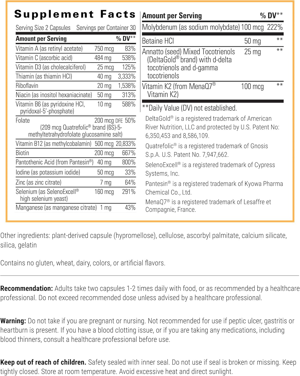 Integrative Therapeutics ProThrivers Wellness Multivitamin - Includes Vitamin A, C & B12 - Multivitamin Supplement with Included Minerals - 60 Capsules (30 Servings)