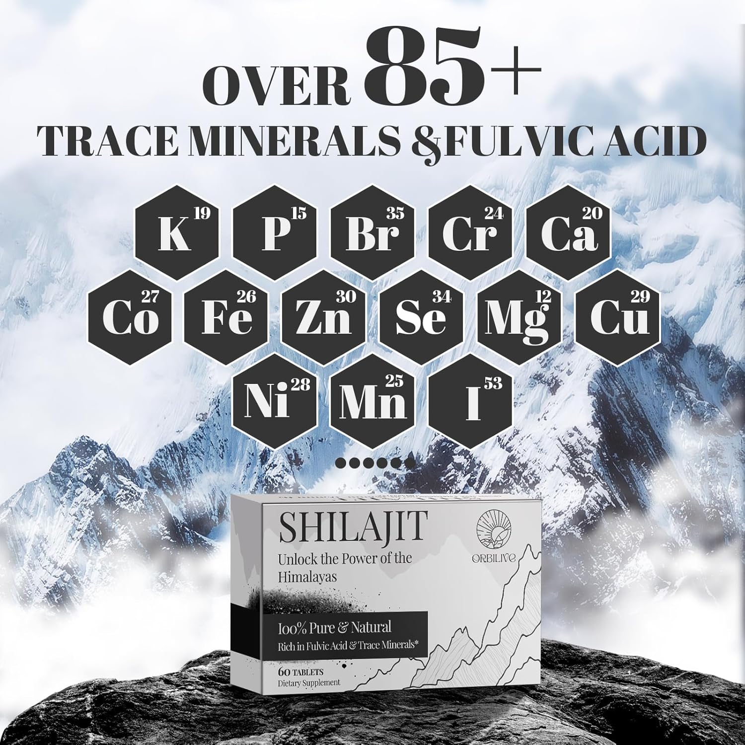 30,000 MG Shilajit Tablets, 100% Shilajit Pure Himalayan Organic, Shilajit for Men and Women Rich in Fulvic Acid & 85+ Trace Minerals, Shilajit Supplement for Energy & Immune System, 120 Count