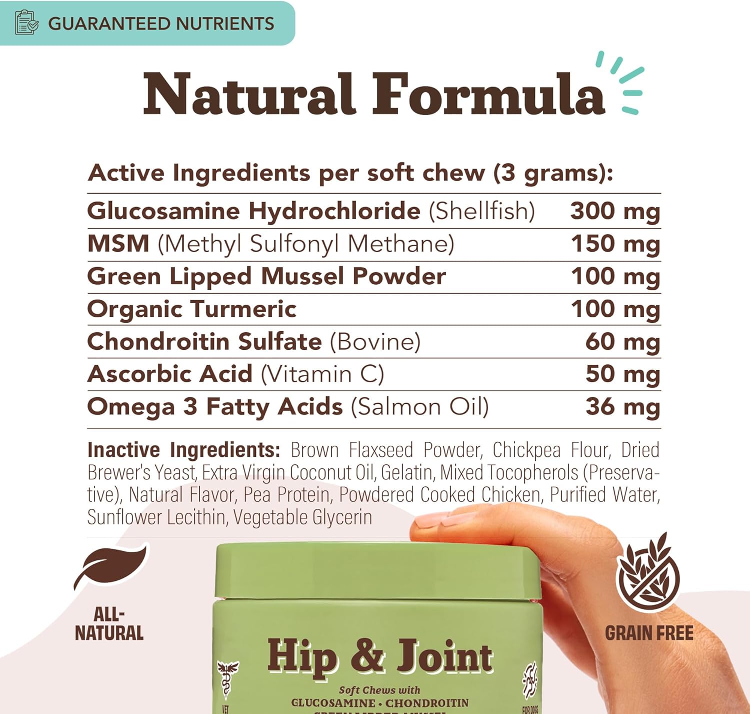 Natural Dog Company Hip & Joint Chews for Dogs with Glucosamine for Dogs + Chondroitin, MSM & Turmeric, Supports Mobility & Reduces Discomfort, Stiffness, Natural Pain Relief Joint Supplement. 180 Ct